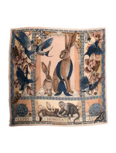 Pre-owned Sabina Savage Silk Printed Shawl In Brown