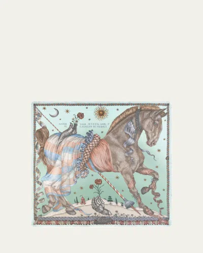 Sabina Savage The Celestial Steed Silk Twill Scarf In Green