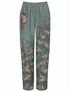 Sabina Savage The Floating Rabbits Silk Marocain Lounge Trousers In Cameo/rice In Green