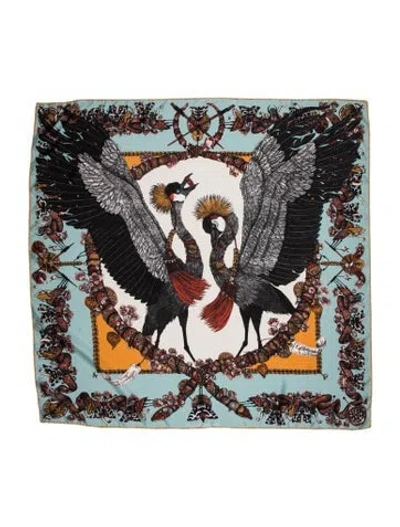 Pre-owned Sabina Savage Wool Graphic Print Scarf In Blue