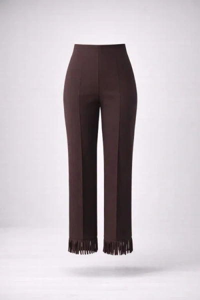 Sable Brisal High-waist Straight-leg Fringe-hem Pants In Brown