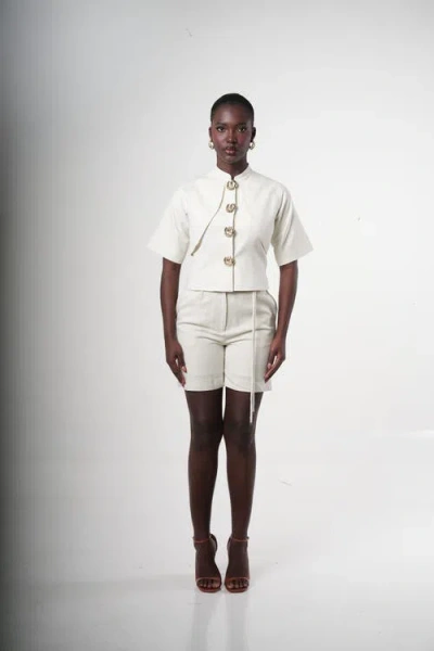 Sable Narea Shell-button Linen Top In White