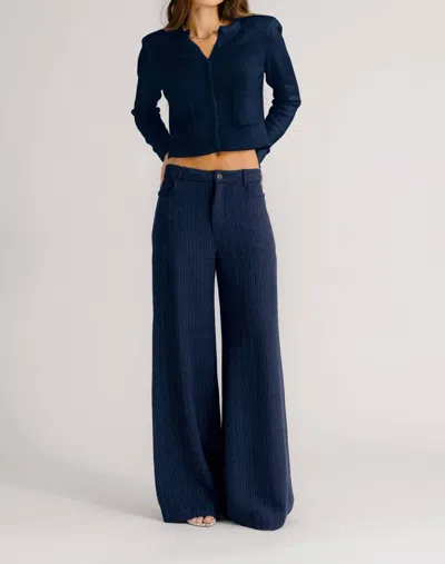 Sablyn Adrianna Pinstriped Exaggerated Wide Leg Pants In Midnight Navy In Blue