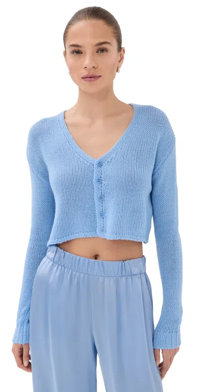 Sablyn Bianco Cashmere Cropped V Neck Cardigan Azureous In Blue