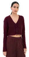 Sablyn Bianco Cropped V Neck Cashmere Cardigan Bordeaux In Brown