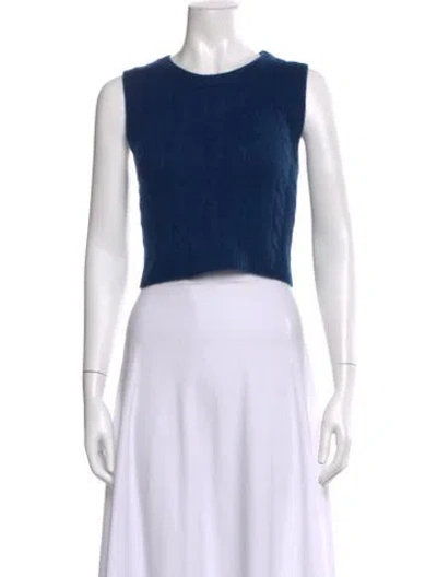Pre-owned Sablyn Cashmere Crew Neck Crop Top In Blue