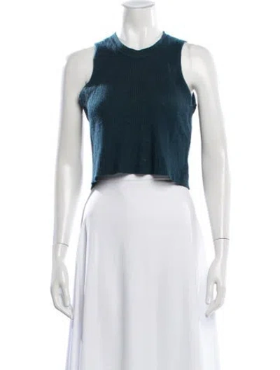 Pre-owned Sablyn Cashmere Crew Neck Crop Top In Blue