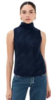 Sablyn Cashmere Salvia Sleeveless Cable Turtleneck Midnight Navy In Blue