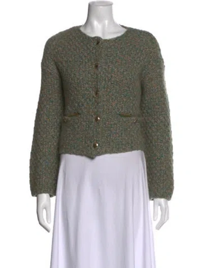 Pre-owned Sablyn Cashmere Tweed Pattern Sweater In Green