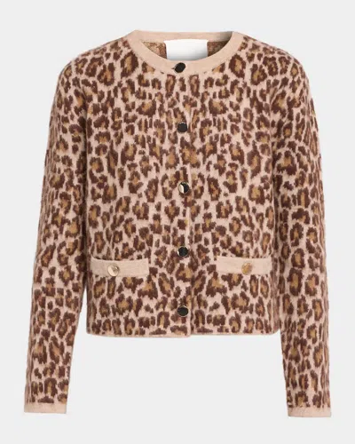 Sablyn Char Leopard Shrunken Cashmere Cardigan In Dune/cinna
