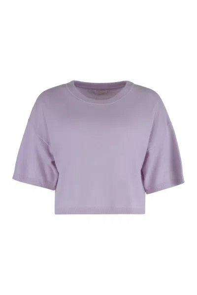 Sablyn Cropped Cashmere Short Sleeve Sweater In Purple