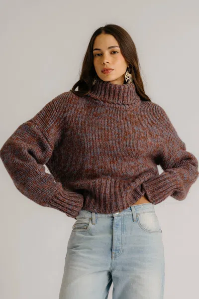 Sablyn Darcey Cropped Slouchy Turtleneck Sweater In Mahogany Multi In Burgundy