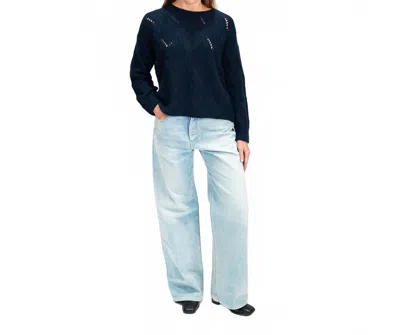 Sablyn Gia Slouchy Cable Knit Crewneck Sweater In Midnight Navy In Blue