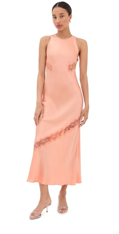 Sablyn Isadora High Neck Silk Dress With Lace Sherbet In Pink
