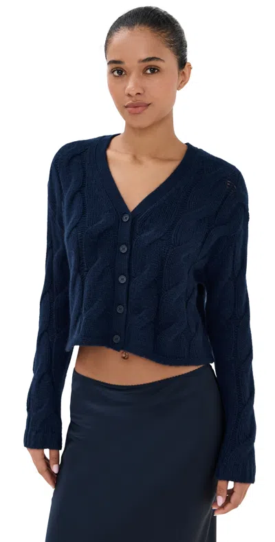 Sablyn Jolie Cropped Cashmere Cable Cardigan Midnight Navy In Blue