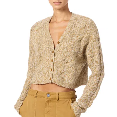Sablyn Jolie V-nec Cropped Cable Cashmere Cardigan In Marled Matte Gold In Brown