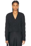 Sablyn Jolie V Neck Cropped Cable Knit Cardigan In Asphalt