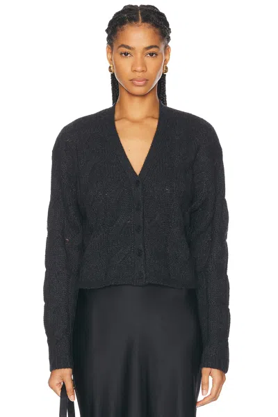 Sablyn Jolie V Neck Cropped Cable Knit Cardigan In Asphalt