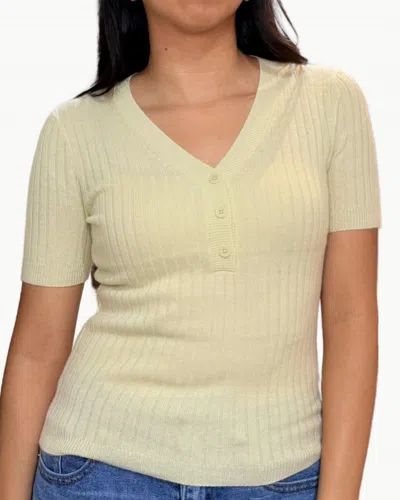 Sablyn Kennedy V-neck Henley Short Sleeve Top In Pale Citron In Neutral