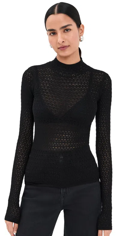 Sablyn Marlo Lace-like Fitted Mock Neck Tee Black