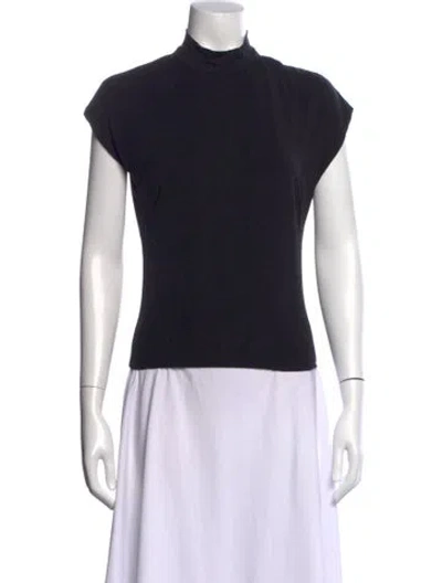 Pre-owned Sablyn Mock Neck Short Sleeve Top In Black