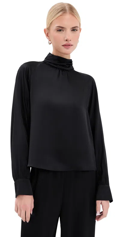 Sablyn Nadine Slouchy Turtleneck Silk Blouse Black In Blue