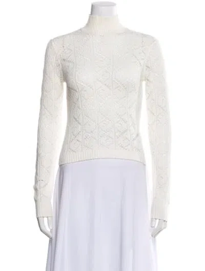 Pre-owned Sablyn Patterned Mock Neck Top In White