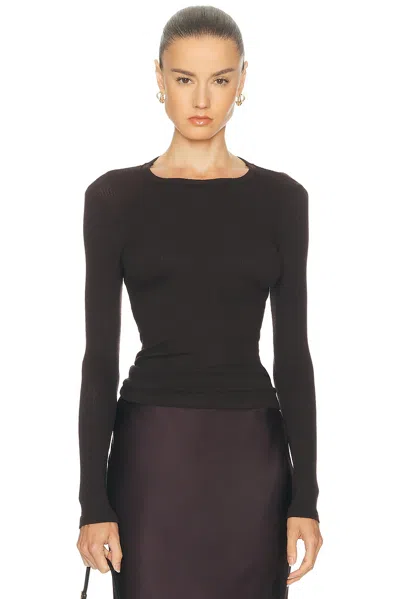 Sablyn Quincy Long Sleeve Fitted Crewneck Tee In Brown