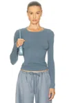 Sablyn Quincy Long Sleeve Fitted Crewneck Tee In Blue