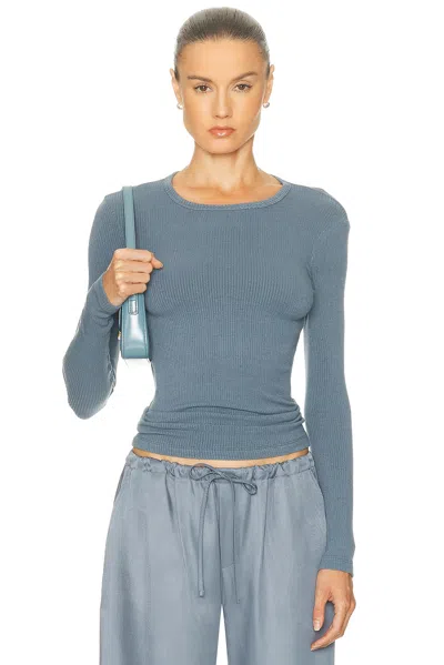 Sablyn Quincy Long Sleeve Fitted Crewneck Tee In Blue