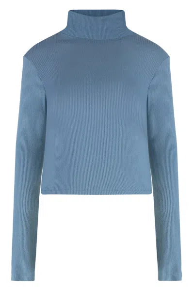 Sablyn Ribbed Viscose Turtleneck Sweater In Blue