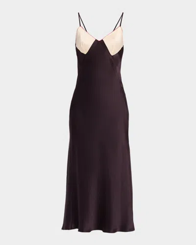 Sablyn Rory Colorblock Bias-cut Silk Dress In Brown