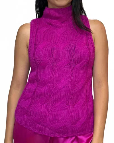 Sablyn Salvia Sleeveless Cashmere Cable Turtleneck Top In Magenta In Transparent