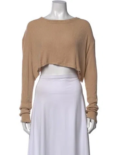 Pre-owned Sablyn Scoop Neck Long Sleeve Crop Top In Neutrals