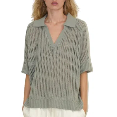 Sablyn Shalom Relaxed Split Neck Cashmere Polo In Eucalyptus In Gray