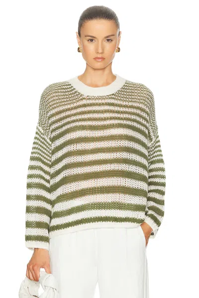 Sablyn Sheyla Slouchy Open Crewneck Striped Pullover Sweater In Olive Multi