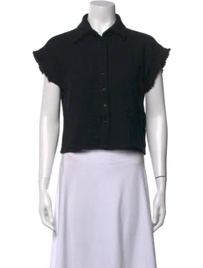 Pre-owned Sablyn Short Sleeve Button-up Top In Black