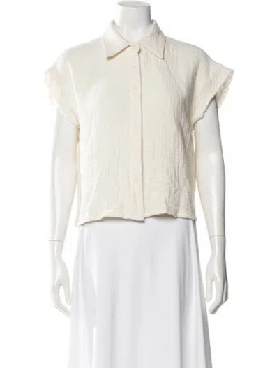 Pre-owned Sablyn Short Sleeve Button-up Top In Neutral