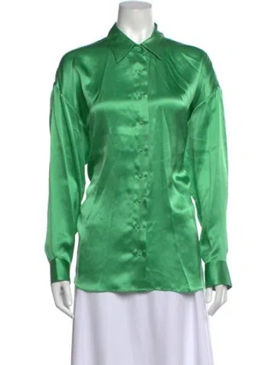 Pre-owned Sablyn Silk Long Sleeve Button-up Top In Green
