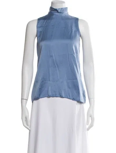 Pre-owned Sablyn Silk Mock Neck Top In Blue
