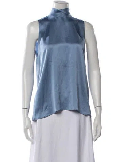 Pre-owned Sablyn Silk Mock Neck Top In Blue
