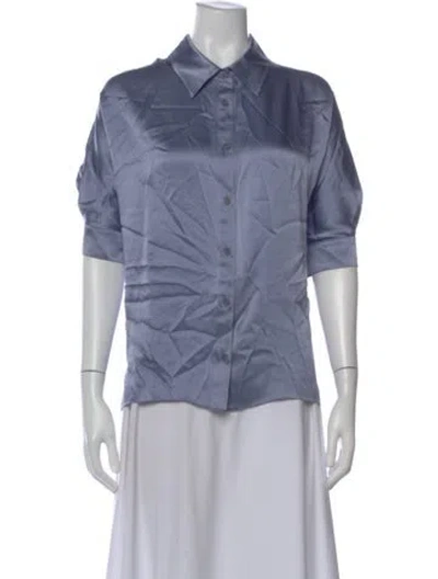 Pre-owned Sablyn Silk Short Sleeve Button-up Top In Blue