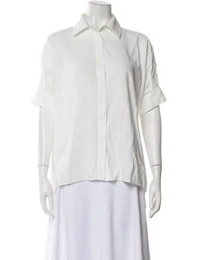 Pre-owned Sablyn Silk Short Sleeve Button-up Top In White