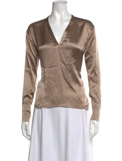 Pre-owned Sablyn Silk V-neck Top In Brown/neutrals