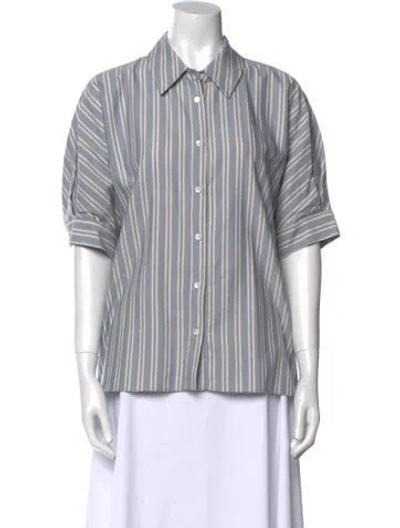 Pre-owned Sablyn Striped Short Sleeve Button-up Top In Gray