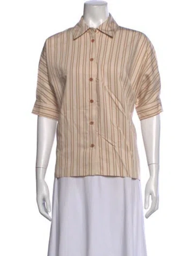 Pre-owned Sablyn Striped Short Sleeve Button-up Top W/ Tags In Neutrals