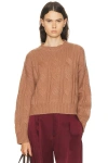 Sablyn Tristan Crewneck Cable Pullover Sweater In Brown