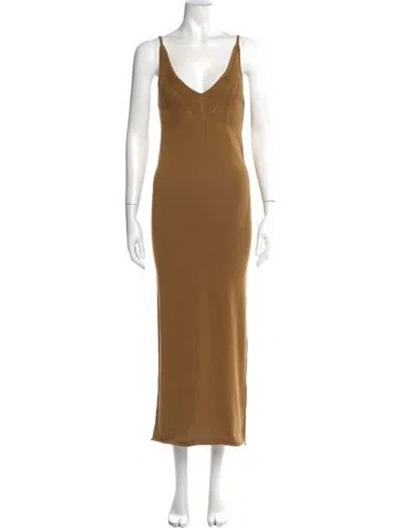 Pre-owned Sablyn V-neck Long Dress In Brown