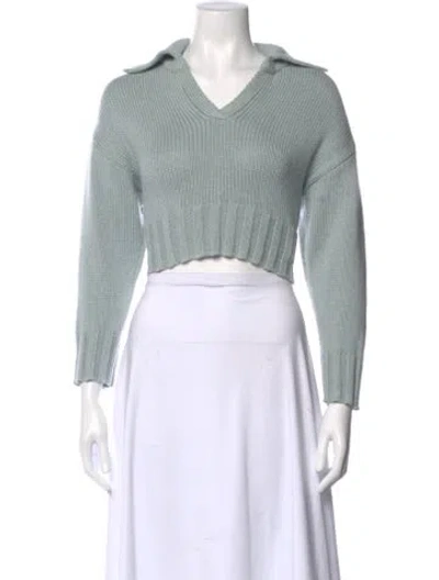Pre-owned Sablyn V-neck Long Sleeve Crop Top In Blue