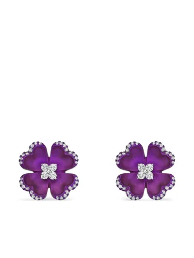 Saboo Fine Jewels Titanium Diamond Flower Earrings In Purple